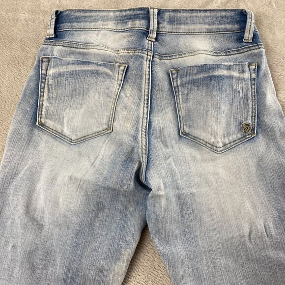 Indigo Rein Jeans Size 5 Light Blue Denim Distressed With Raw Hem and Selvage - Picture 13 of 14